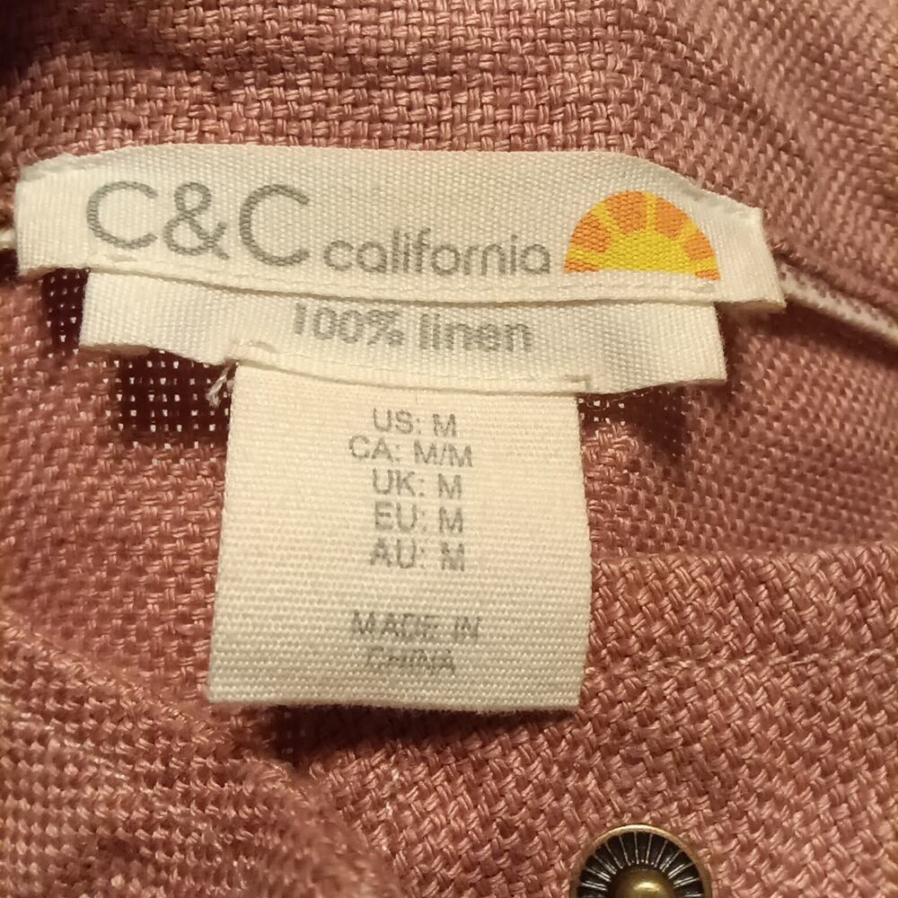 C&C California 100% Linen Short Jacket Sz M Mauve Roll Tab Sleeve Pockets Boho - Picture 2 of 5